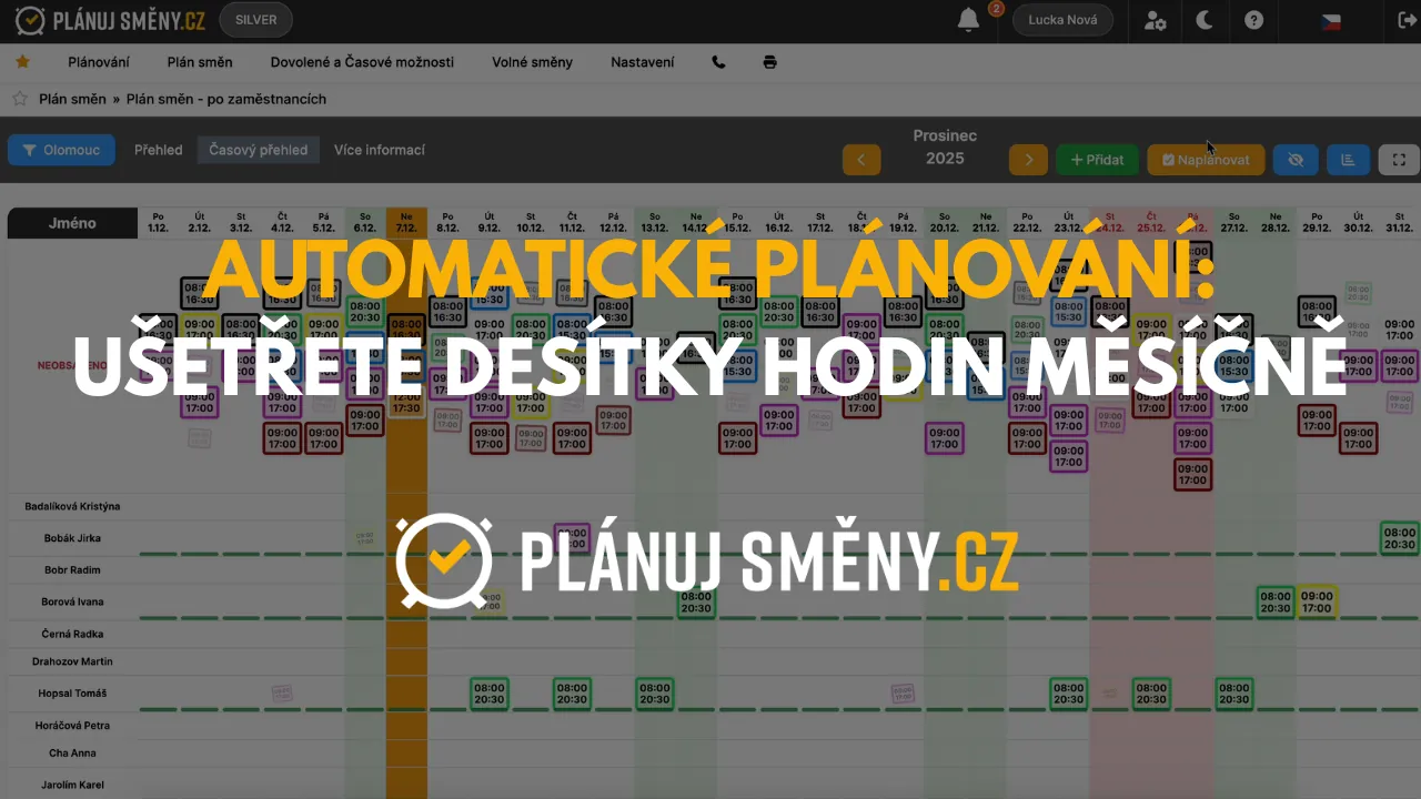 Automatické plánování směn — ušetřete desítky hodin měsíčně